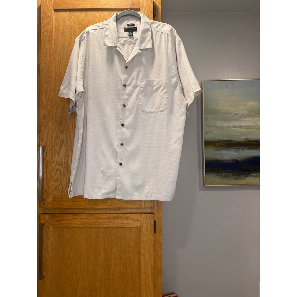 Pronto Uomo Mens XL Silk Blend Short Sleeve Button Up Shirt Cream Classic Fit